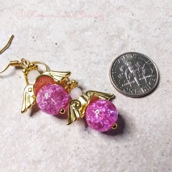 🎁☃️❄️ $10 Stocking Stuffers! For Adults or Kids! Pink & Gold Angel Earrings! - Picture 4 of 5